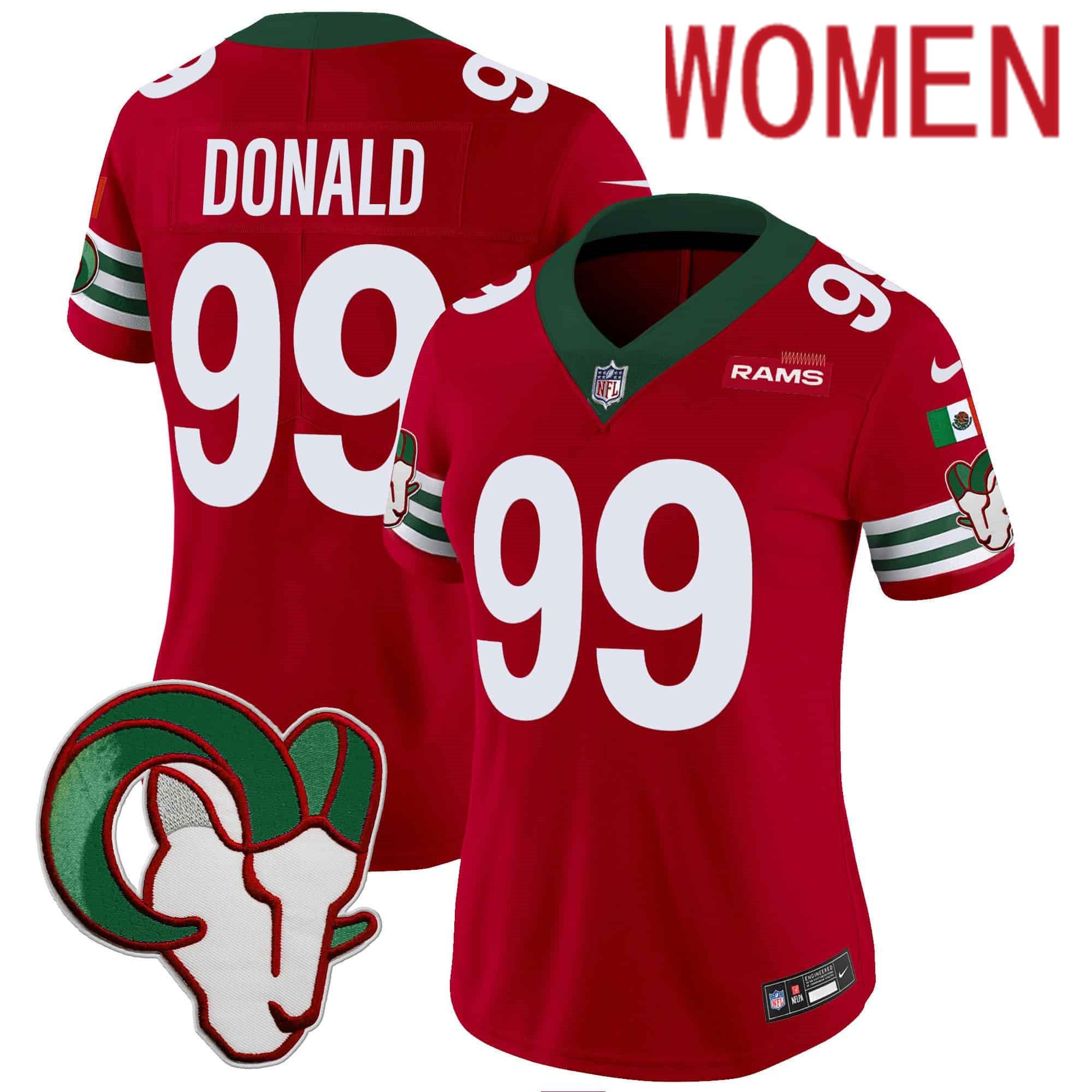 Women Los Angeles Rams #99 Donald Red 2024 Nike Mexico Vapor Limited NFL Jersey style 1->women nfl jersey->Women Jersey